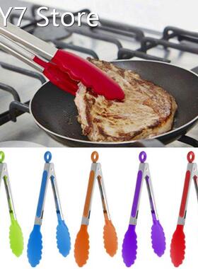 1Pcs Silicone Cooking Food Serving BBQ Stainless Tongs Steel