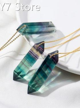 1PC NaturalRainbow Fluorite Necklace Single Point Hexagonal
