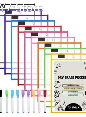 Dry Erase Pockets Sleeves, (10 Pack) A4 Paper Job Ticket Hol