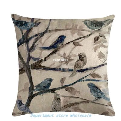 Home Textile Bird Branch Green Leaf Series Linen Pillowcase