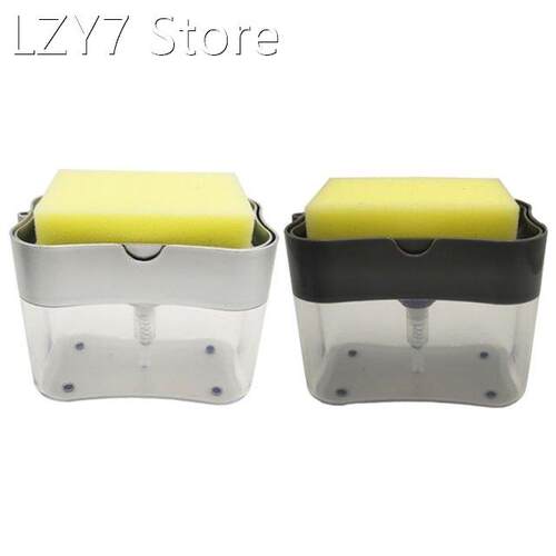 Liquid Soap Pump Dispenser with Sponge Holder Cleaning Conta