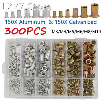 300pcs M3 M4 M5 M6 M8 M10 Rivet Nuts Set Zinc Plated Nutsert