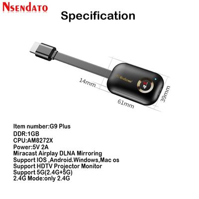 Mirascreen G9 Plus 2.4G/5G 4K Miracast Wireless DLNA AirPlay