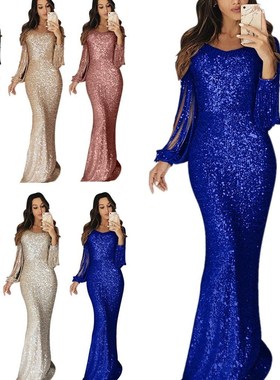 Women's dresses evening wear long sve tassel dinner dress