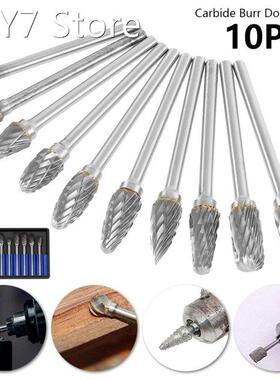 10 pcs Tungsten Carbide Burrs Set 3/6 mm Head Tungsten Carbi