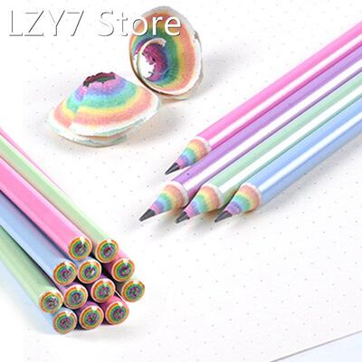12Pcs/Box Paper Rainbow HB Pencils Writing Stationery For Sc