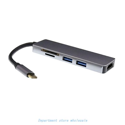 5 In 1 Type-c Hub to USB3.0 HDMI Card Reader Splitter for Mo