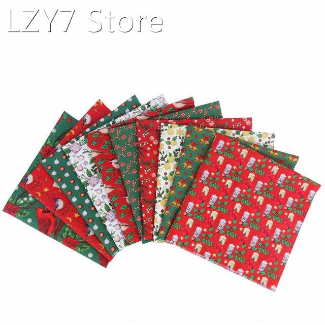 10pcs 25x25Cm Christmas Patchwork Fabric Print Quilting Fabr
