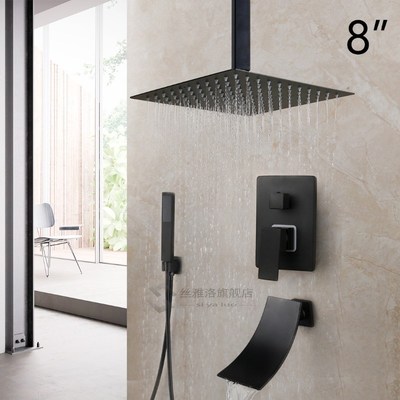 Matte Black Bathroom Shower Faucet Rainfall Tub LED Bathtub