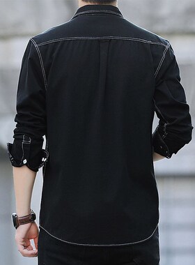 Men Cotton Slim Fit Man Shirts Long Sleeve 男黑色长袖棉衬衫