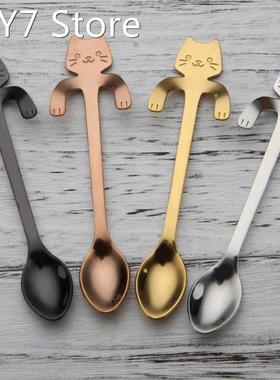2pcs Cat Teaspoons Stainless Steel Cartoon Cat spoons Creati