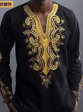 Men printed  loose shirt man African national T-shirts 印花T