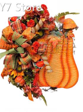 Orange big pumpkin hydrangea wreath Autumn harvest festival