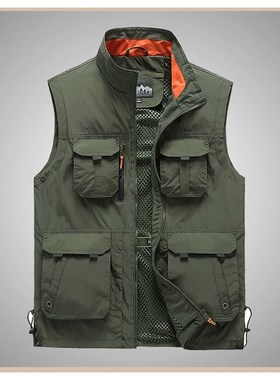 Multi Pocket coat Sleeveless Solid Work Vest for Men Jacket