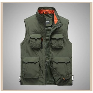 Multi Pocket coat Sleeveless Solid Work Vest for Men Jacket