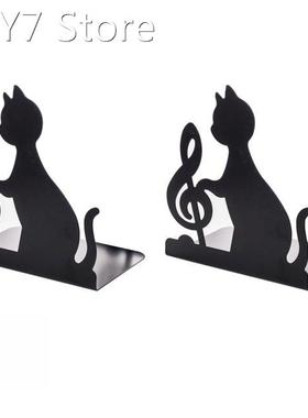 1 Pair Cat Bookend Iron Practical Black Free Standing Non-sk