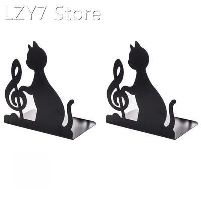 1 Pair Cat Bookend Iron Practical Black Free Standing Non-sk