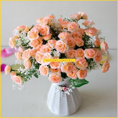 15 Buds 1 Bouquet Mini Artificial Rose Silk Flowers Bride  H