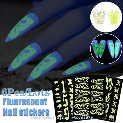 6 SheetS/Set LuNouS NAiL Art er 3D FLuoreSceNt ButterFLy e