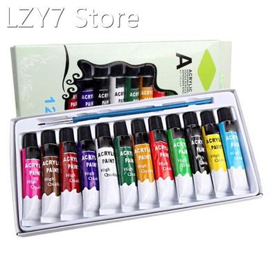 12 Colors Professional Acrylic Paints Brush Set 12ml Tubes D