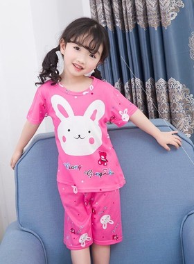 Summer children's pyjamas short sleeve set girls pure cotton