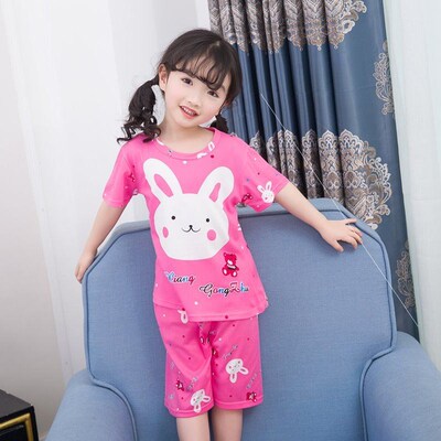 Summer children's pyjamas short sleeve set girls pure cotton