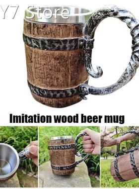 Wooden Beer Mug Retro Simulation Wooden Barrel Double Layer