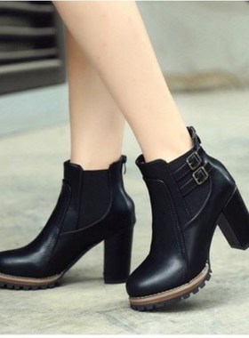 粗跟皮带扣短靴高跟女短靴Short boots with high heels shoes43