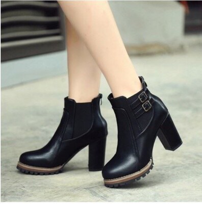 粗跟皮带扣短靴高跟女短靴Short boots with high heels shoes43