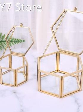 Nordic Hexagon Transparent Glass Wedding Ring Box Eternal Fl