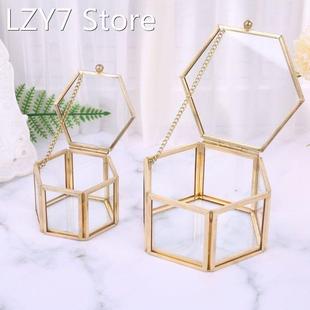 Nordic Hexagon Transparent Glass Wedding Ring Box Eternal Fl
