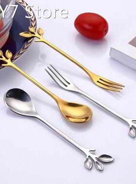 Creative Stainless Steel Spoon Branch Leaves Fork Spoon Coff