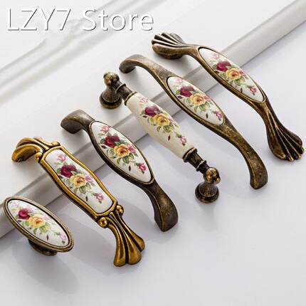 Vintage Ceramic Handle Antique Bronze Cabinet Pull Knob Ward