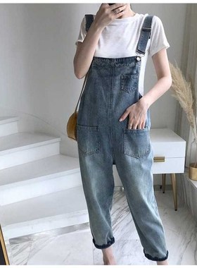 Boy overalls female loose large cat paw student monster cute