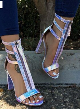 Block-heeled snake print Roman shoes high-heeled large sanda