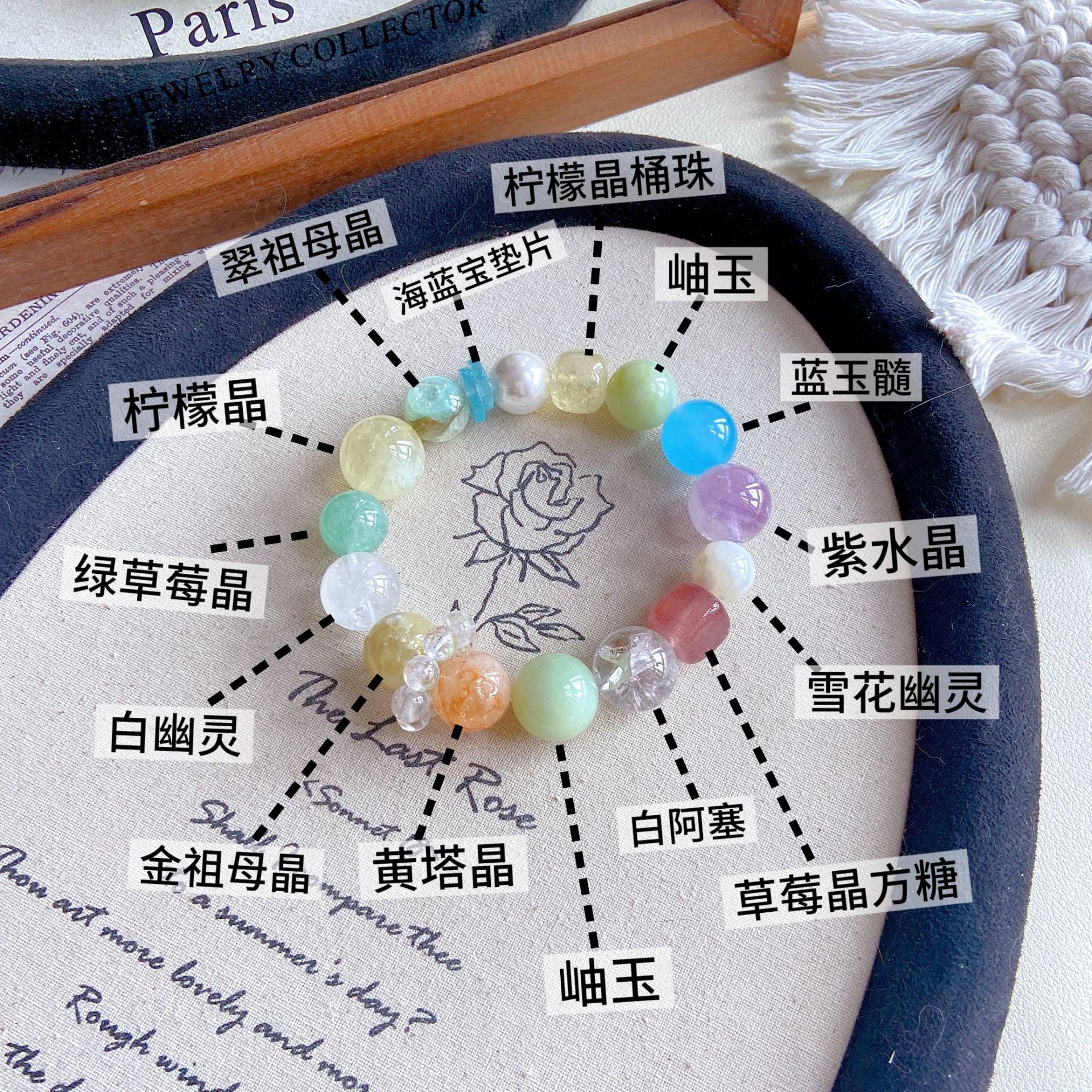 桔贝【万境生花】天然翠祖母晶雪花幽灵海蓝宝蓝玉髓水晶手串手链
