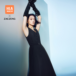 HLA 顯瘦裙子女士 連衣裙25春秋新V領(lǐng)修身 海瀾之家曾超聯(lián)名背心式