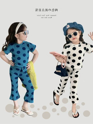 Летняя одежда, футболка с коротким рукавом, штаны, летний комплект для девочек, детские штаны-клёш, детская одежда