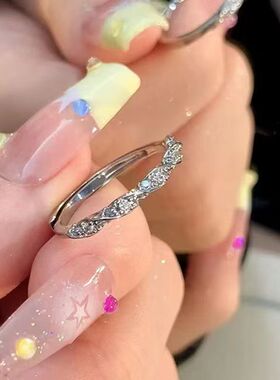 新款麻花碎钻戒指女小众设计轻奢素圈食指戒指开口尾戒女小指环
