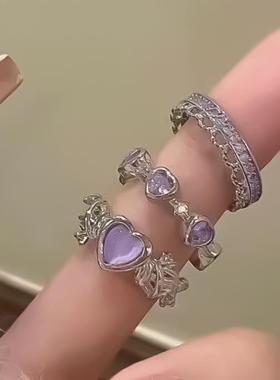 紫色爱心荆棘仿猫眼石戒指指环3件套RingsD3