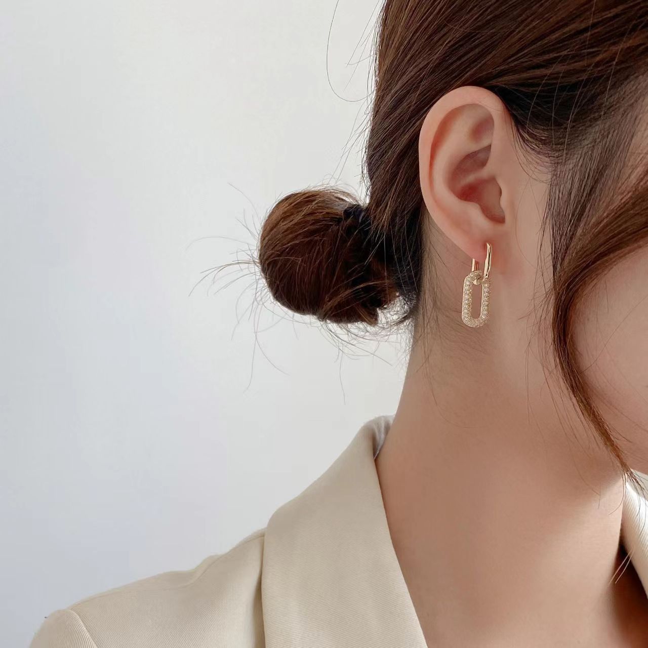 日韩耳饰素款耳环个性纯色耳圈金色几何形精致N2386A1