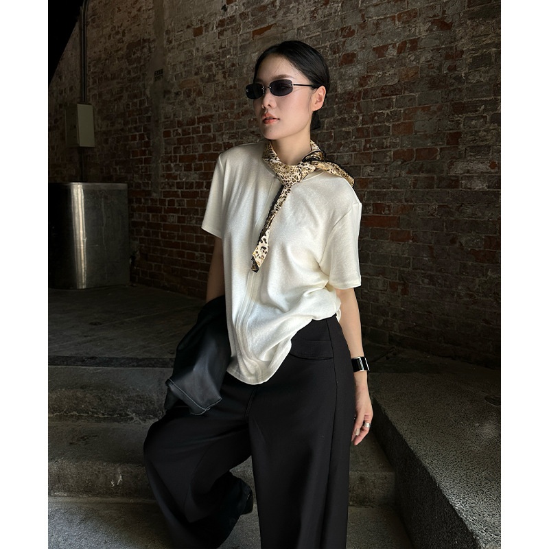 新款TENSO佃时 肌理针织短袖T恤女秋季设计感独特休闲内搭上衣