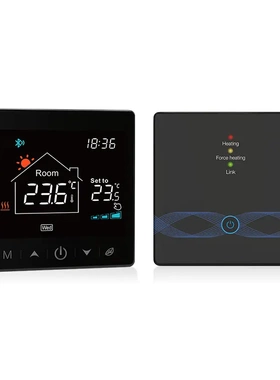 WIFI涂鸦黑色无线温控器RF433燃气壁挂炉桌面式智能温控器APP控制