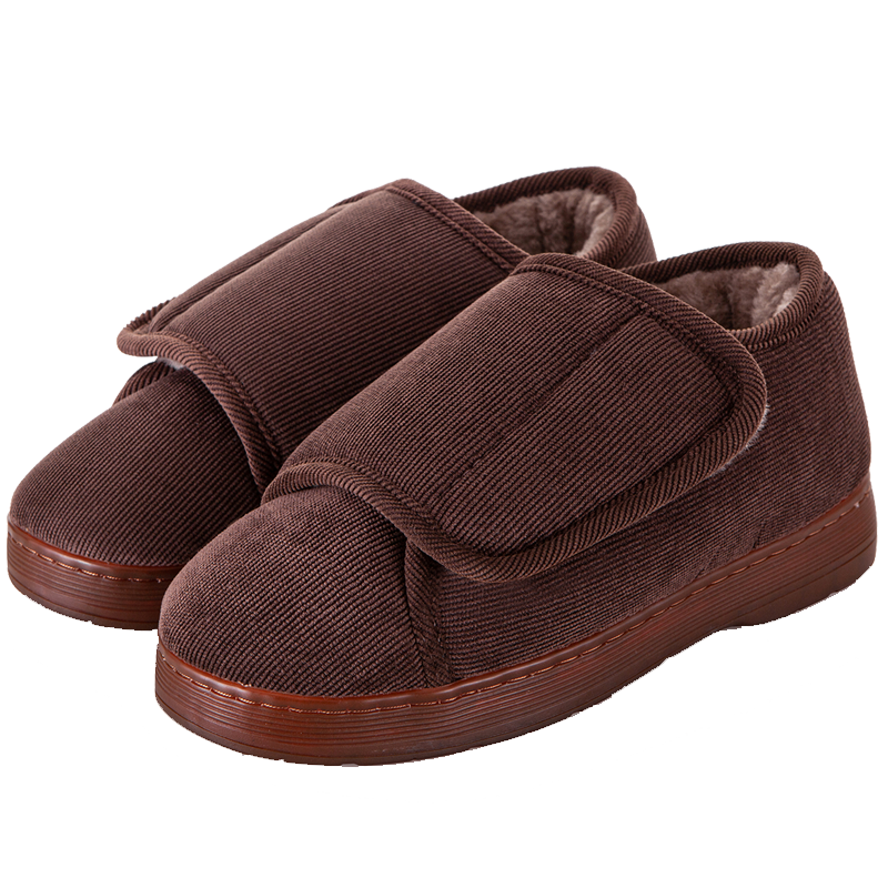 秋冬中老年人专用棉拖鞋男女加绒高包跟保暖牛筋厚底防滑居家棉鞋