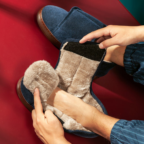 老人专用包跟加绒牛筋防滑棉拖鞋