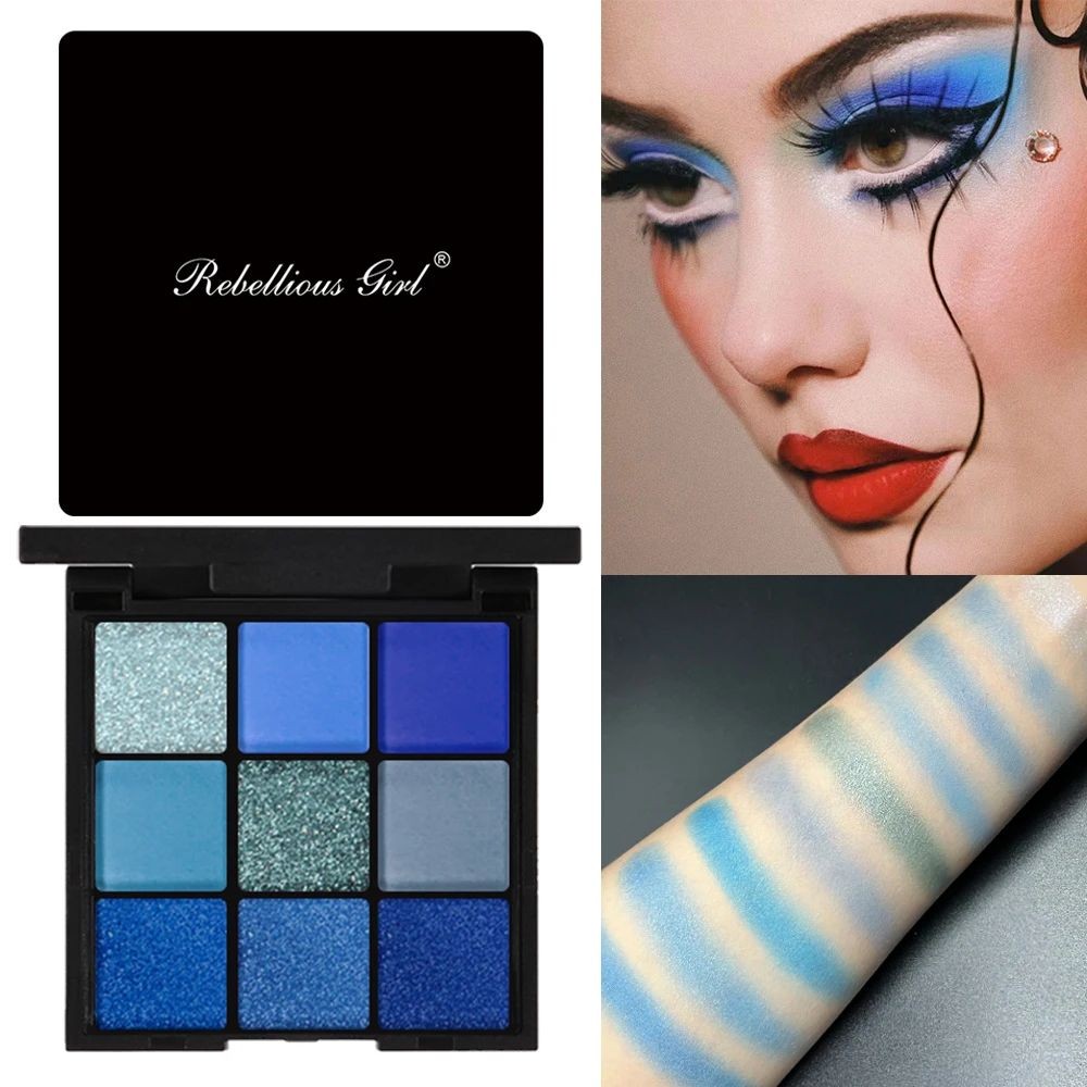 9 Color Eyeshadow Palette Blue Waterproof Sweatproof Blue