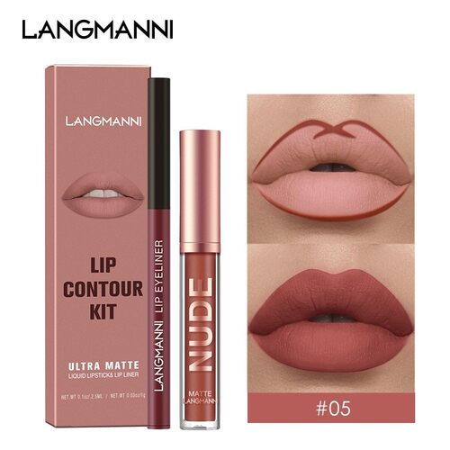 Langmanni Matte Lips Pen 2pcs Lipstick Lipliner Set Makeup