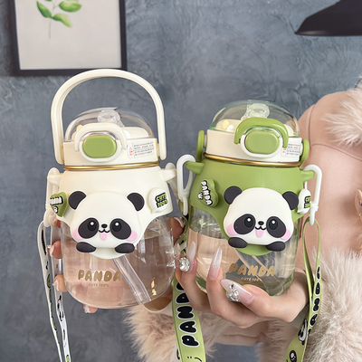 熊猫儿童水杯大肚杯塑料吸管