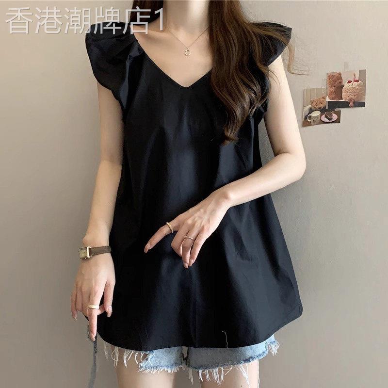 法式衬衫女夏季薄款2026新款设计感小众无袖v领娃娃衫小飞袖上衣