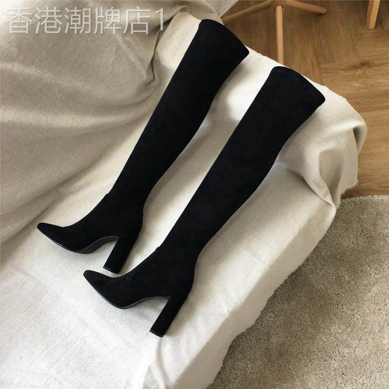 香港SW网红瘦腿过膝长靴女秋冬新款高跟鞋瘦瘦靴粗跟弹力长筒靴子